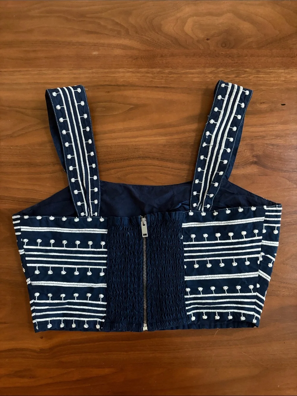 Avec Les Filles Embroidered Crop Top Navy White Size 4